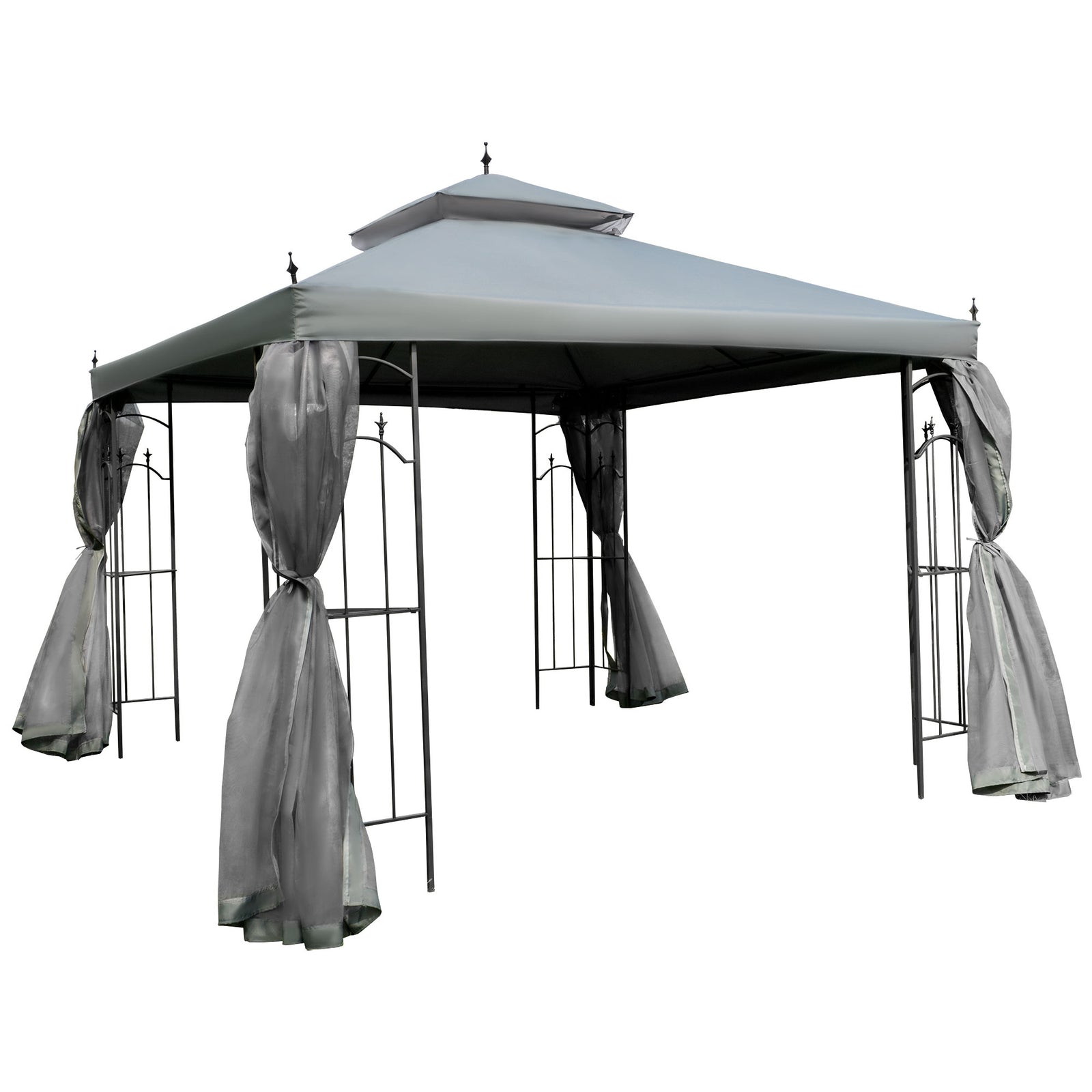 3(M)x3(M) Garden Gazebo Double Top Outdoor Canopy Patio Event Party Wedding Tent Backyard Sun Shade with Netting - Grey