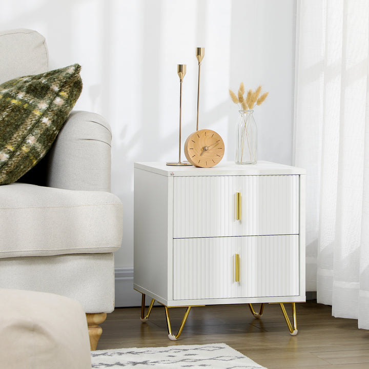 Elegant Chest of Two Drawers - White/Gold-Tone