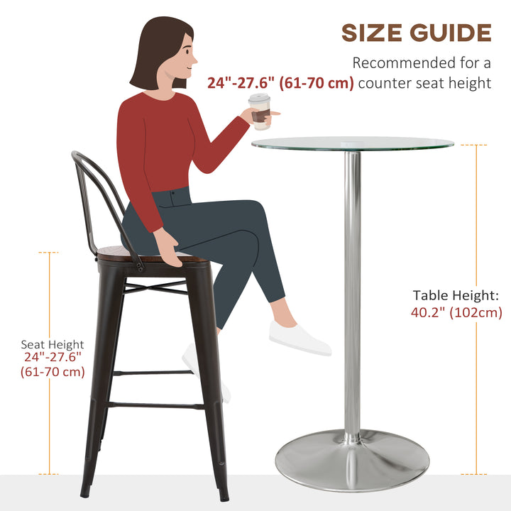 HOMCOM High Top Bar Table, Round Kitchen Table with Tempered Glass Top and Steel Base, Bistro Table for 2 People, Clear | Aosom UK