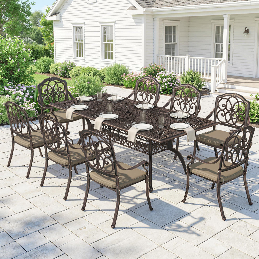 9 Piece Cast Aluminium Garden Dining Set, Garden Table and Chairs Set 