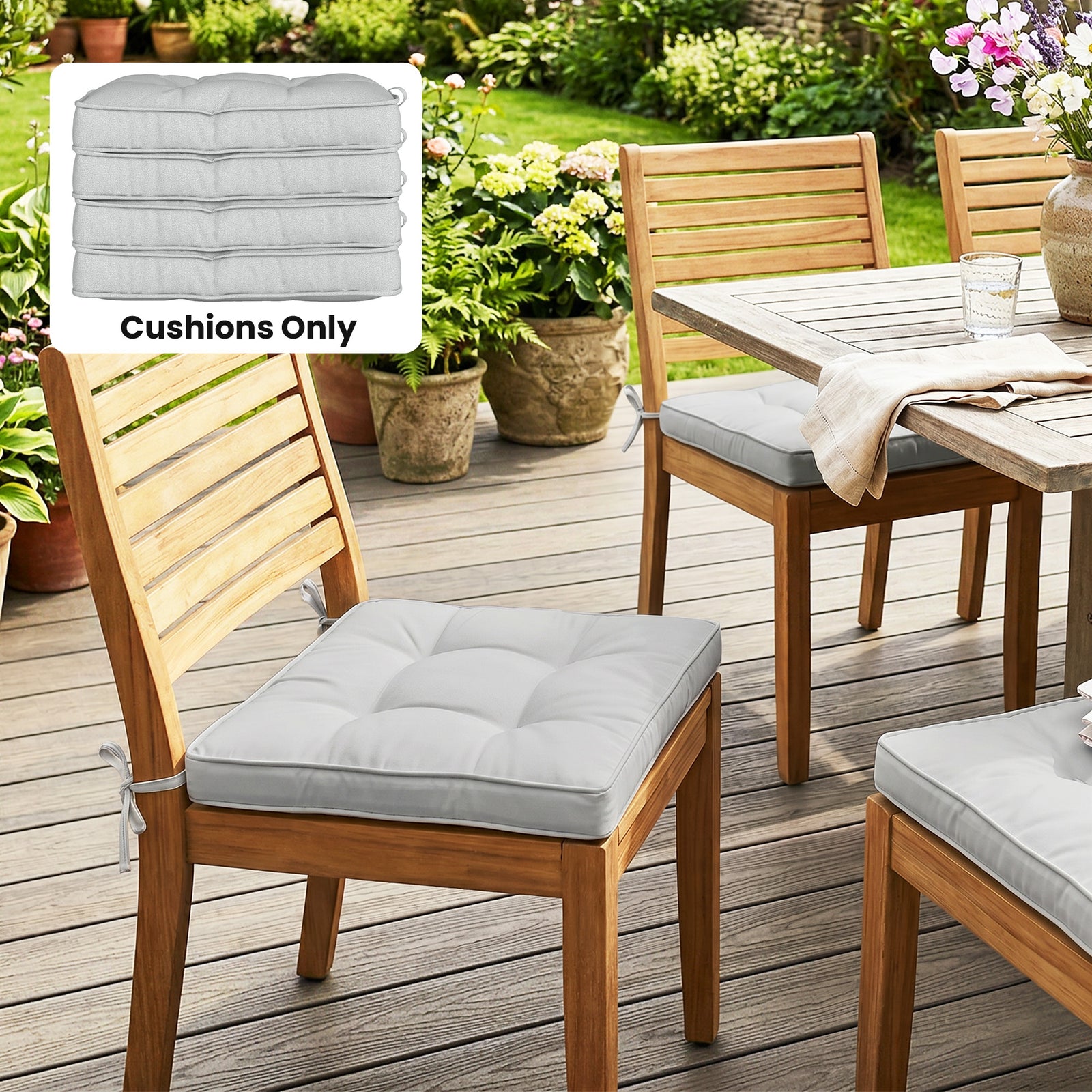 Set of 4 Garden Seat Cushion with Ties, 42 x 42cm Replacement Dining C