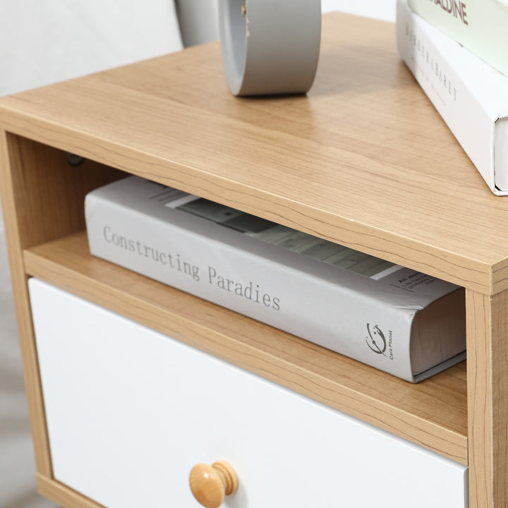 Bedside Table, Bedside Cabinet with Drawer and Shelf, Modern Nightstand, End Table for Living Room, Bedroom, Set of 2, Natural