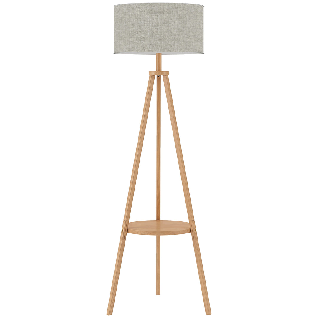 Bedside Light, Tripod Floor Lamp with Storage Shelf and Linen Shade fo