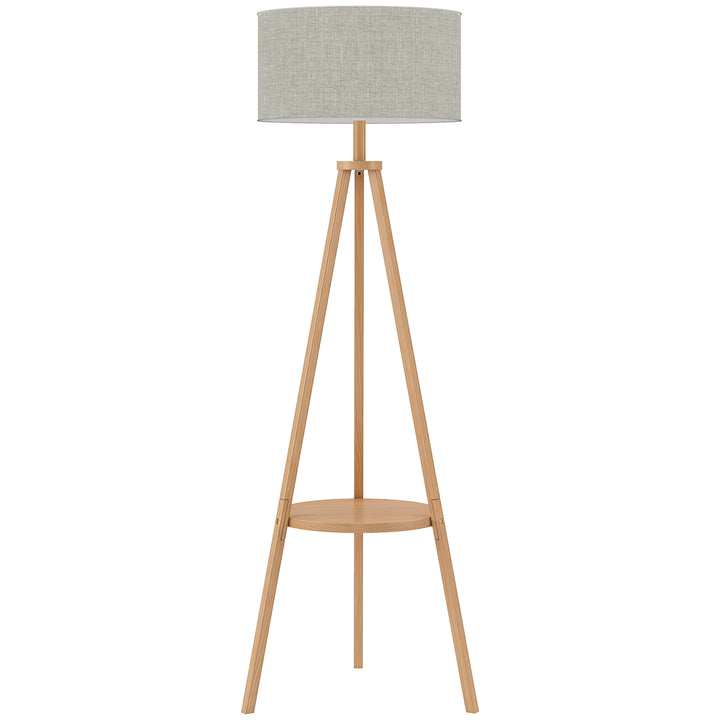Bedside Light, Tripod Floor Lamp with Storage Shelf and Linen Shade fo