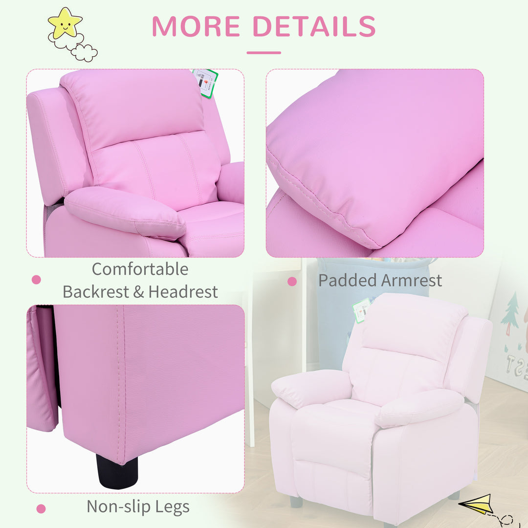 MCL Kids Sofa Armchair Toddler Recliner Children's  Chair Lounger Games Chair  PU Leather w/ Storage  (Pink)
