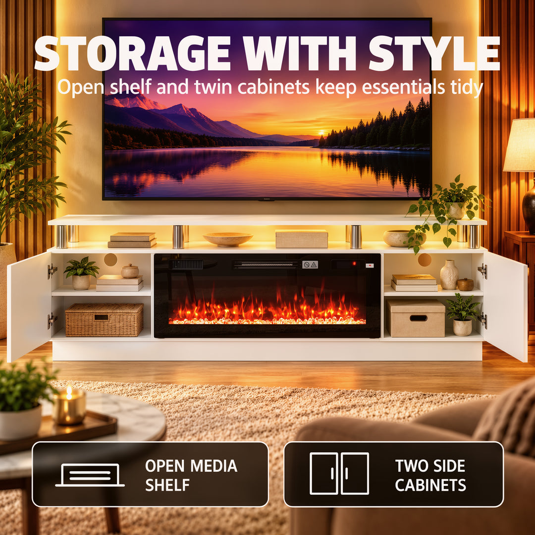 Electric Fireplace TV Stand for 80" TVs, 1800W LED Light - view 4