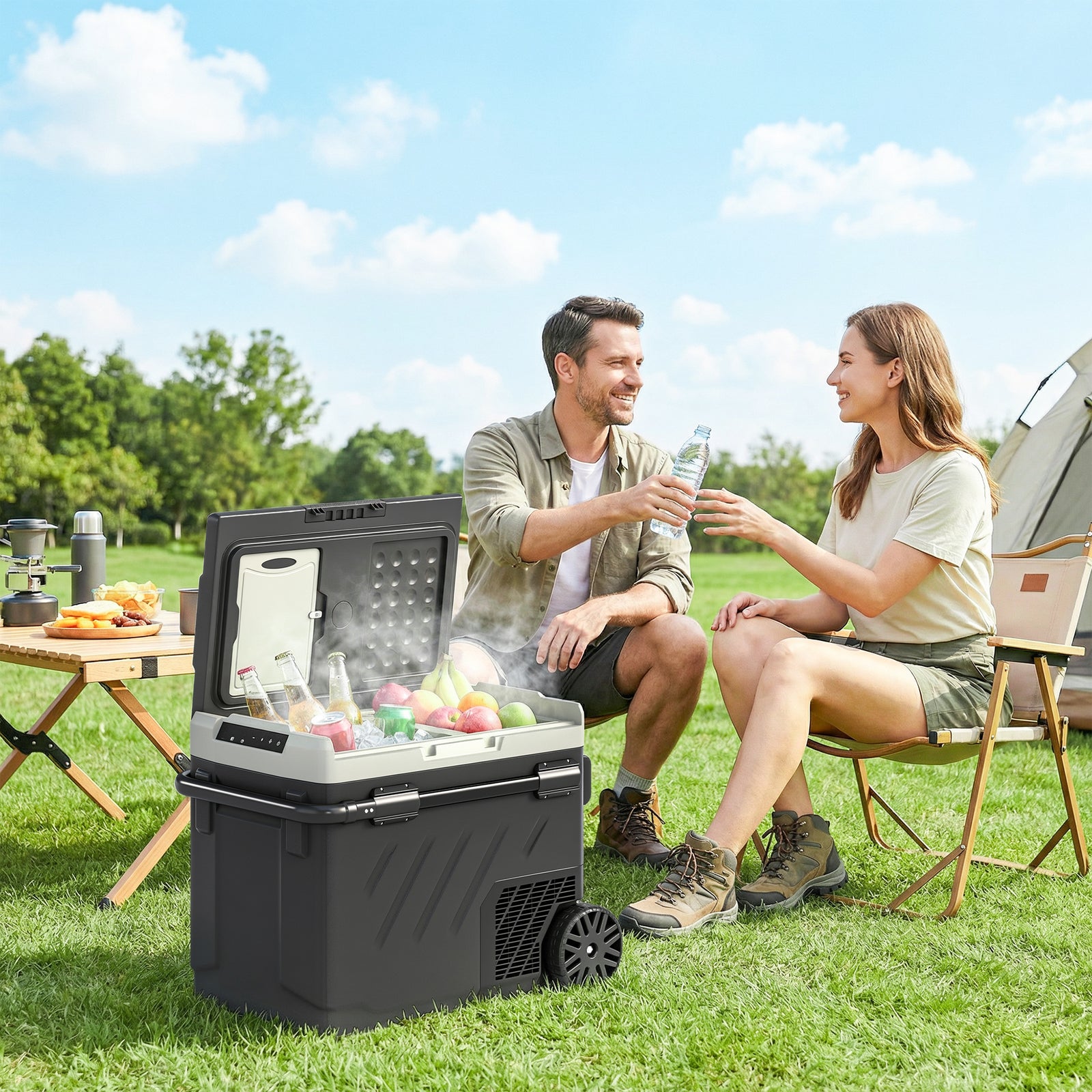 49L Compressor Car Fridge Freezer, Dual Zone Camping Refrigerator with