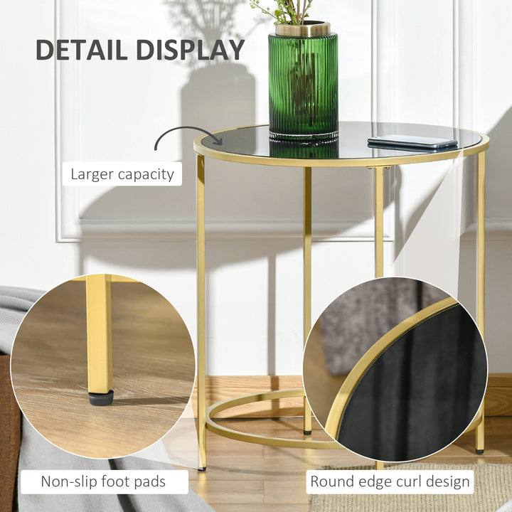 HOMCOM Modern Round Side Table, Gold Metal Base, Tempered Glass Top, Elegant Coffee Table for Living Room, Bedroom, Dining Area. | Aosom UK