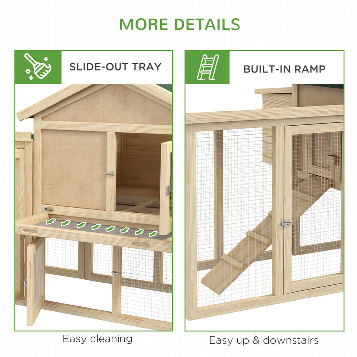 PawHut Large Chicken Coop with Run Backyard Hen House Poultry Coops Cages with Nesting Box Wooden 204 x 85 x 93cm | Aosom UK