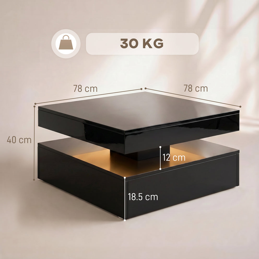 LED Coffee Table with Storage, 2-Tier Modern Centre Table with Open Sh