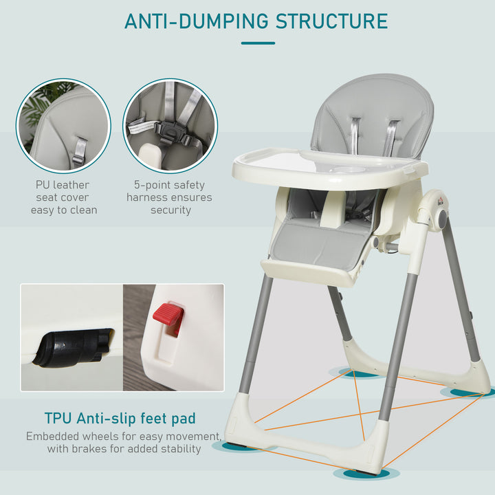 HOMCOM Convertible High Chair: Foldable Feeding Station Transitioning to Toddler Seat, Adjustable Height, Removable Tray, Greystone | Aosom UK