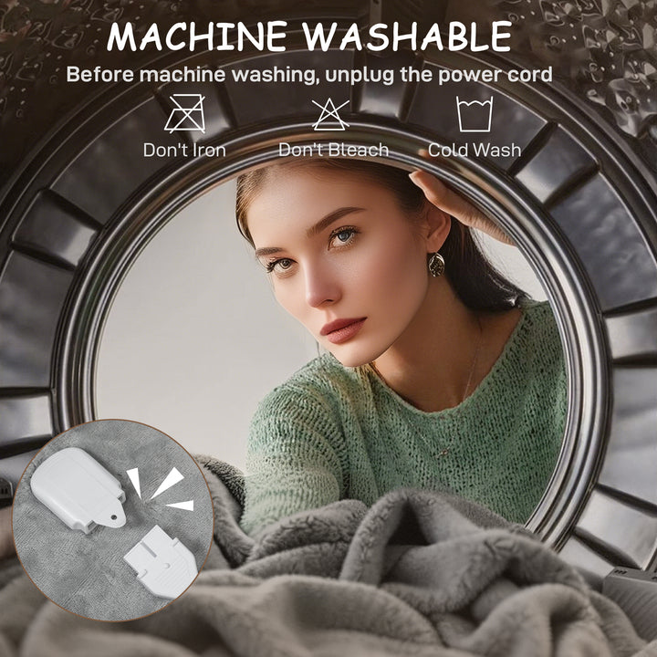 MCL Electric Blanket with Dual Controllers, Machine Washable Heated Throw Blanket with Ultra Soft Flannel Fabric, 5 Heating Levels, 10 Hour Timer, Grey