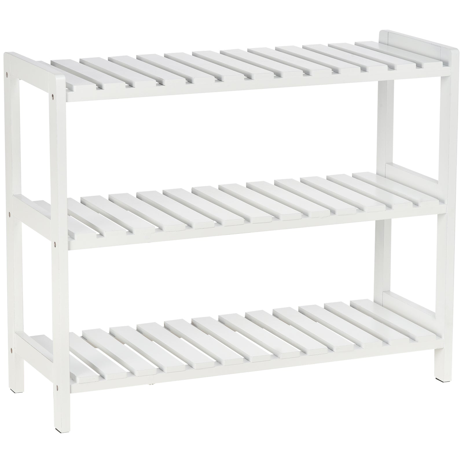 3-Tier Shoe Rack Wood Frame Slatted Shelves Spacious Open Hygienic Storage Home Hallway Furniture Family Guests 70L x 26W x 57.5H cm - White