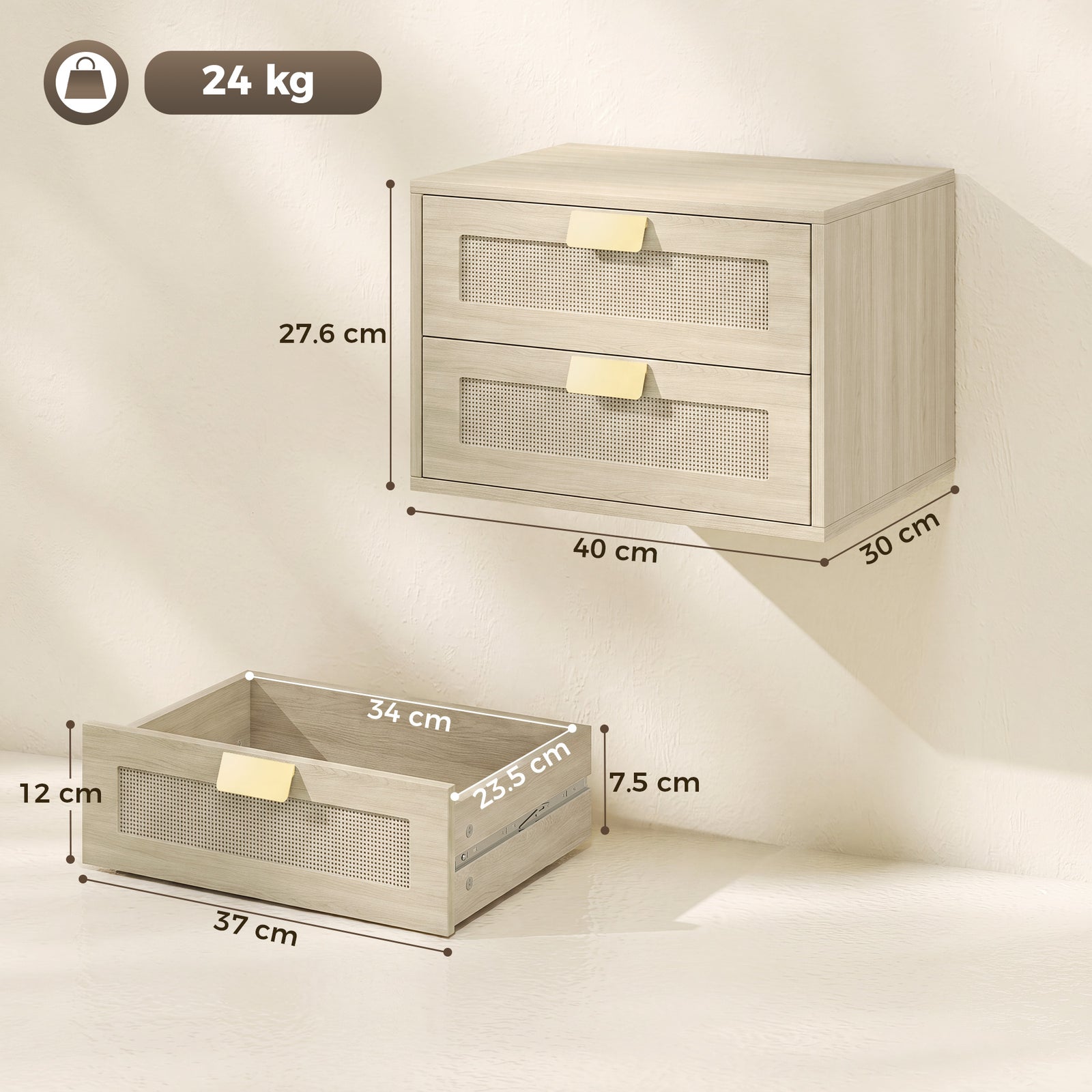 Modern Floating Nightstands Set of 2, Wall Mounted Bedside Tables with