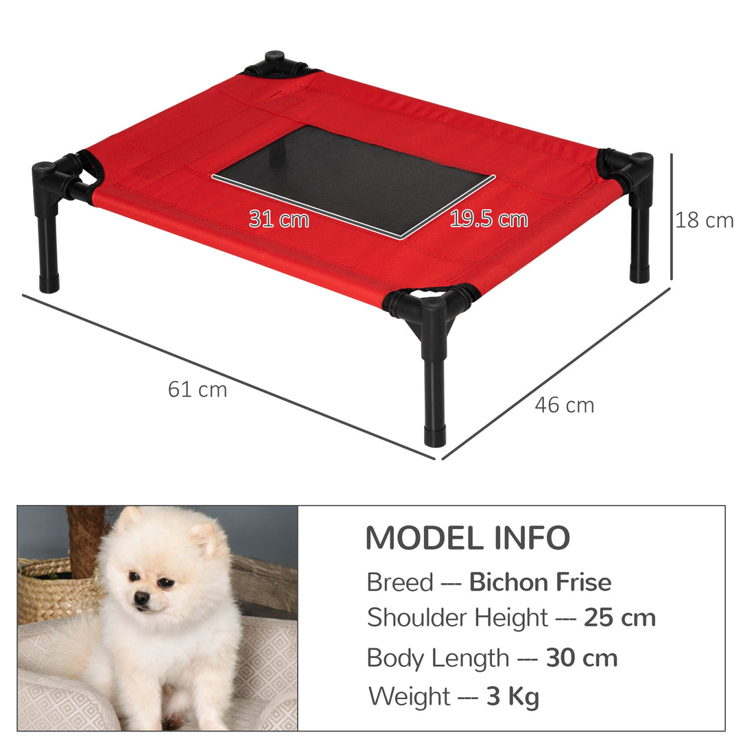 Raised Dog Bed Cat Elevated Lifted Portable Camping w/ Metal Frame Black and Red (Small)