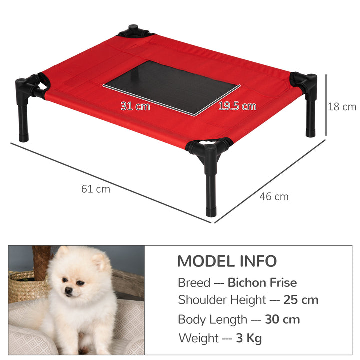 Raised Dog Bed Cat Elevated Lifted Portable Camping w/ Metal Frame Black and Red (Small)