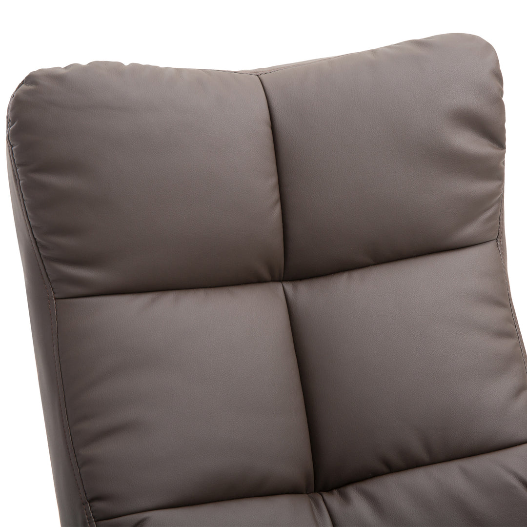 Recliner Armchair, Swivel Reclining Chair With Ottoman, Swivel Faux Leather Chair with Wooden Base and Storage Footstool for Living Room, Brown