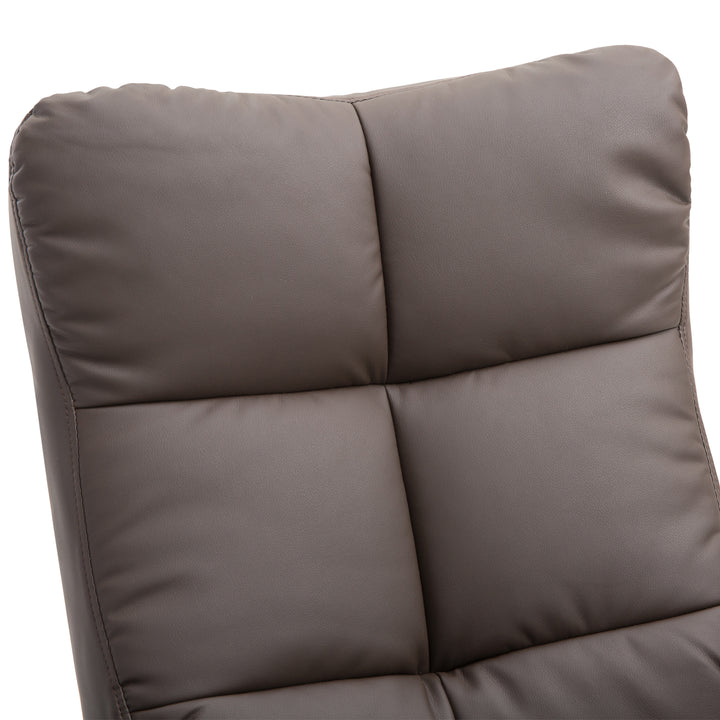Recliner Armchair, Swivel Reclining Chair With Ottoman, Swivel Faux Leather Chair with Wooden Base and Storage Footstool for Living Room, Brown