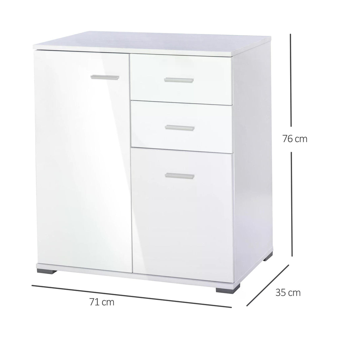 HOMCOM High Gloss Side Cabinet, Modern Design, 71x35x76 cm, Ample Storage Space, White | Aosom UK