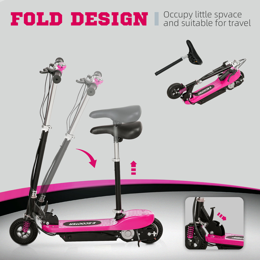 HOMCOM Steel Electric Scooter, Folding E-Scooter with Warning Bell, 15km/h Maximum Speed, for 4-14 Years Old, Pink