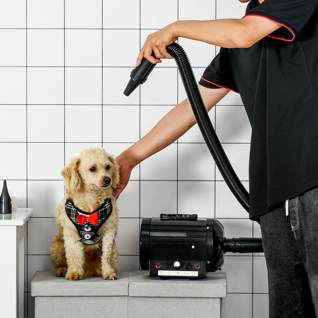 Dog Hair Dryer Pet Grooming Blaster Dryer Blower Adjustable Temperature Speed with 2.1M Flexible Hose 3 Nozzles - Black