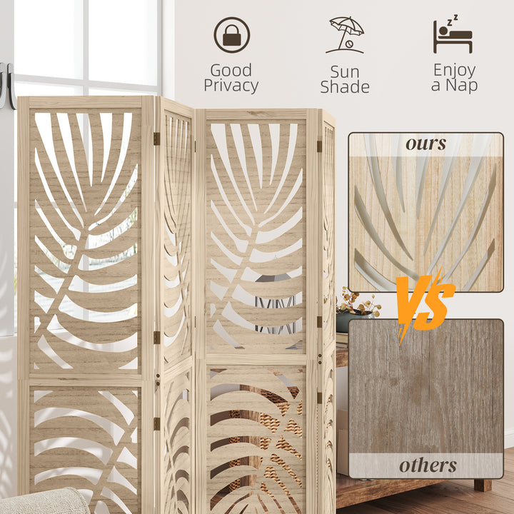4 Panel Privacy Screens, Detachable Folding Room Divider with Palm Lea