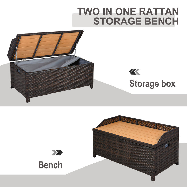 130 L Rattan Garden Storage Box, with Seat - Mixed Brown