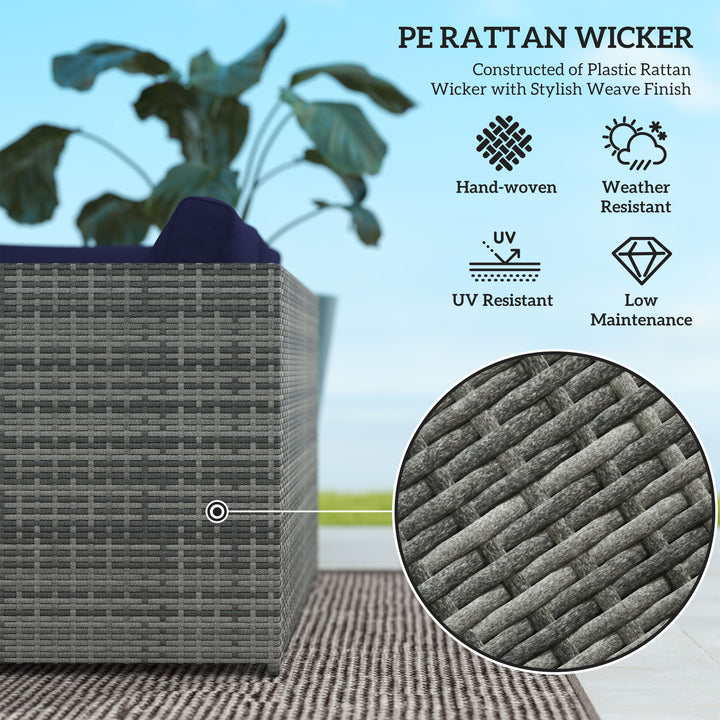 3 Pieces PE Rattan Garden Furniture Set with 10 cm Thick Cushions, 4 Seater Garden Corner Sofa Set with Glass Top Coffee Table, Outdoor Furniture for Patio, Porch, Blue