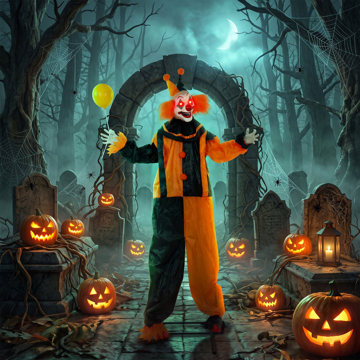 190cm Life Size Animated Clown Halloween Decoration, Scary Halloween A