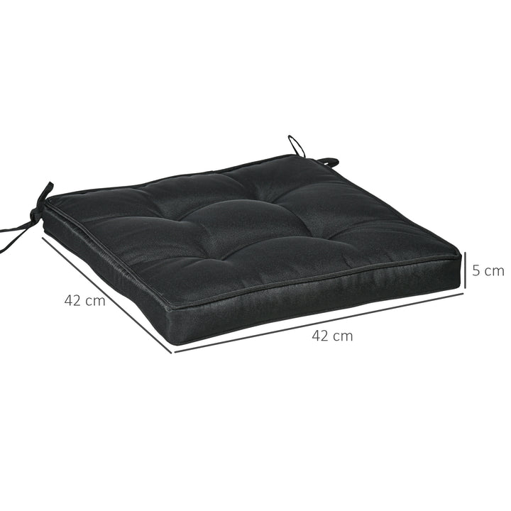 Set of 4 Garden Seat Cushion with Ties, 42 x 42cm Replacement Dining Chair Seat Pad, Black