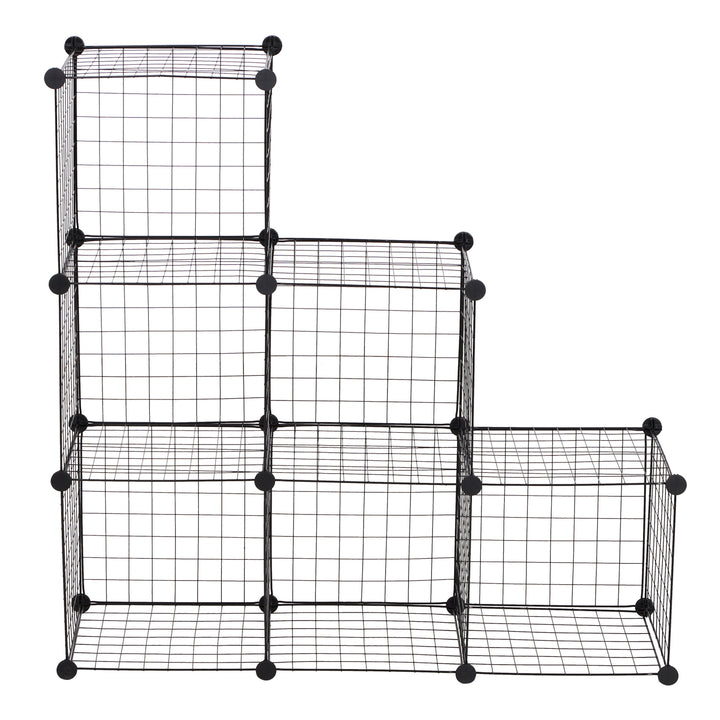 MCL DIY 6 Cube Metal Wire Rack Interlocking Storage Cabinet Living Room Organiser Display Shelves Black