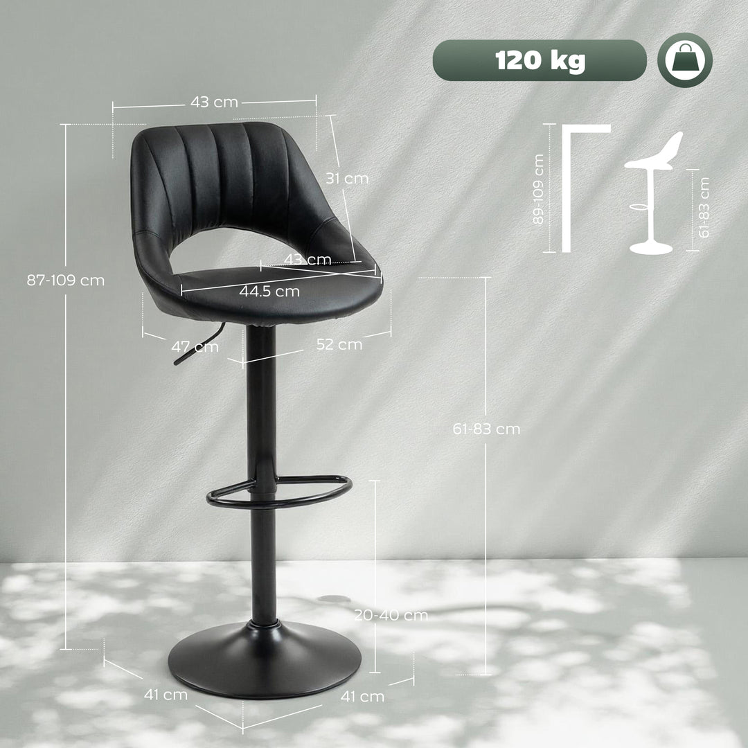 Set of Two Faux Leather Bar Stools - Black