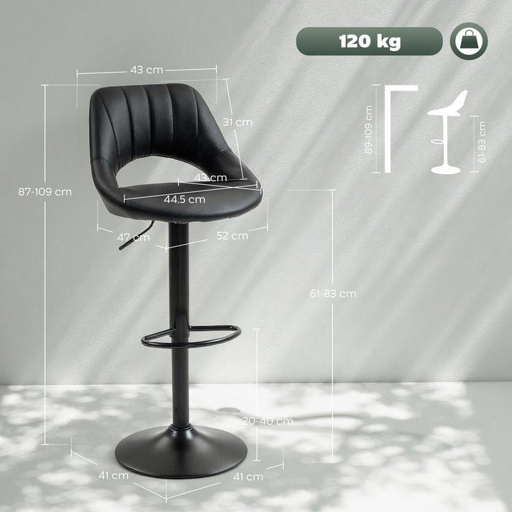 Set of Two Faux Leather Bar Stools - Black