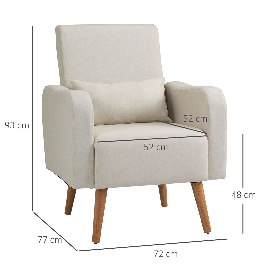 Accent Chair, Linen-Touch Armchair, HOMCOM Upholstered Leisure Lounge Sofa, Club Chair with Wooden Frame, Cream | Aosom UK