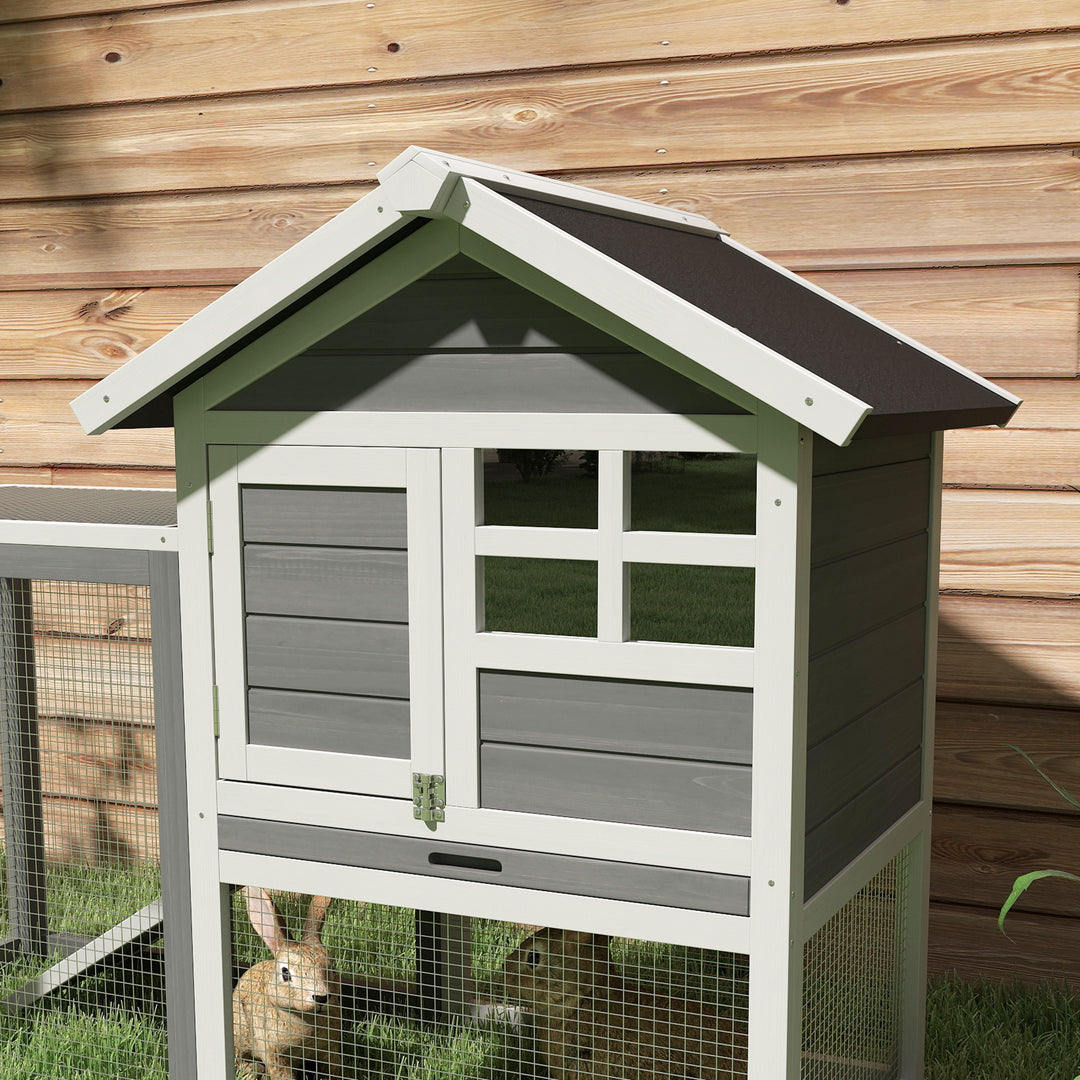 Rabbit Hutch Outdoor Wooden Guinea Pig Hutch Rabbit Run Bunny Cage Small Animal House Pull-Out Tray, Grey, 122 x 62.6 x 92 cm