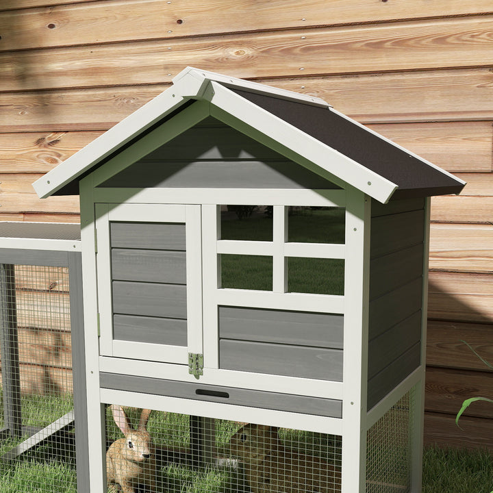 Rabbit Hutch Outdoor Wooden Guinea Pig Hutch Rabbit Run Bunny Cage Small Animal House Pull-Out Tray, Grey, 122 x 62.6 x 92 cm