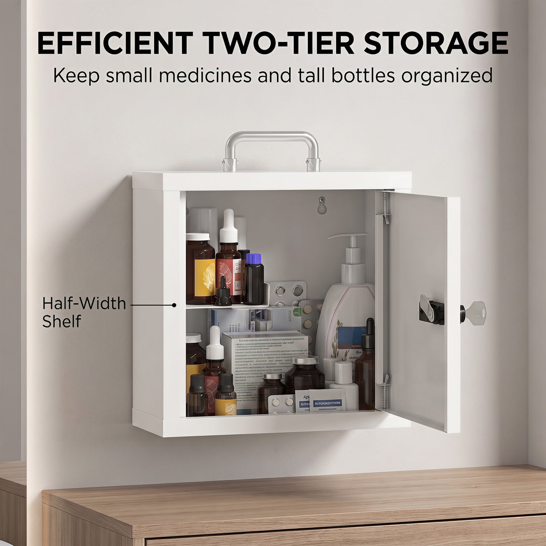 Wall Mount Medicine Cabinet with Combination and Key Lock, 2 Tier Stai