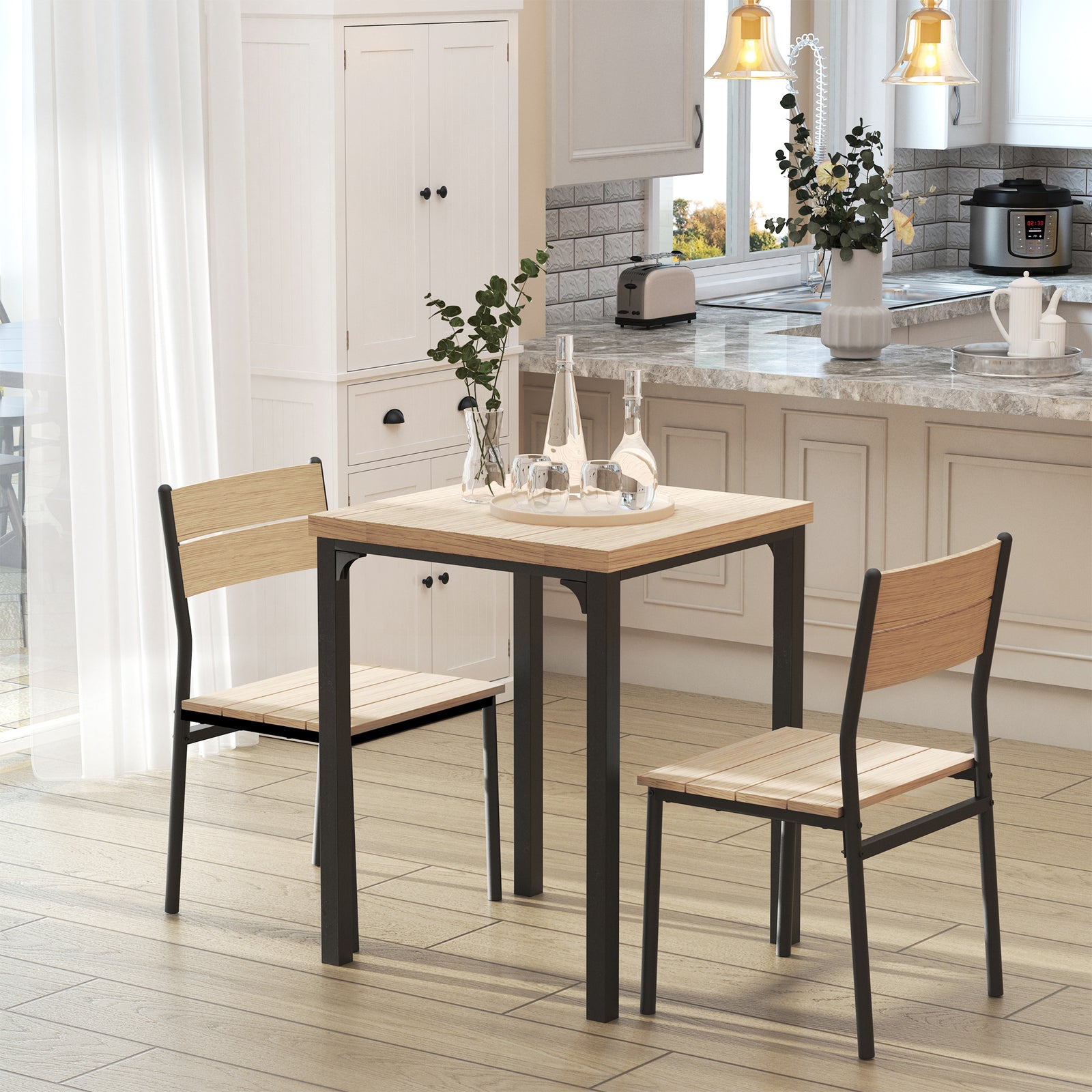 Three-Piece Minimal and Compact Dining Set, Light Wood Grain