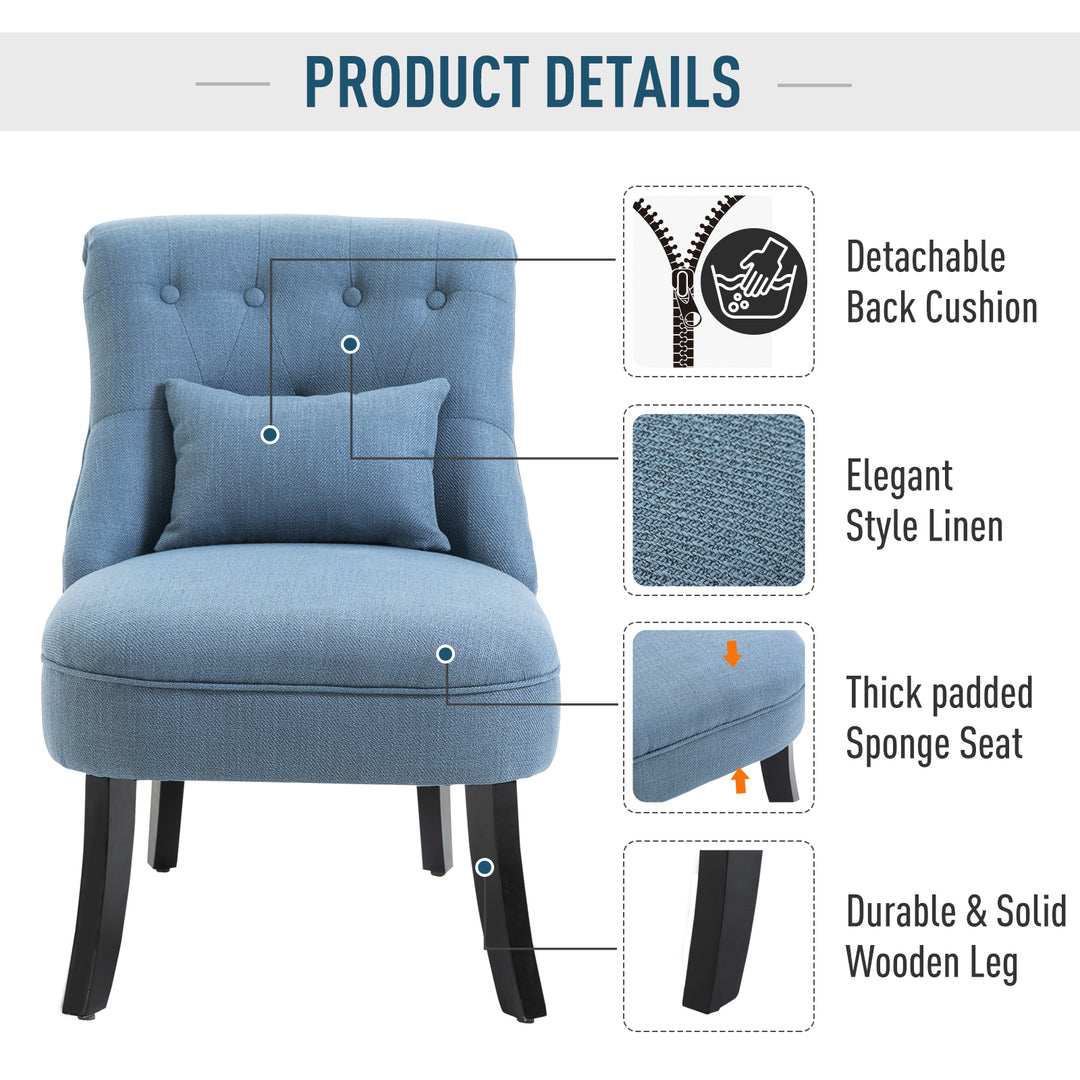 Fabric Single Sofa, Tub Chair, Upholstered Bedroom Chair with Pillow, Solid Wood Leg for Home, Living Room, Dining Room, Set of 2, Blue