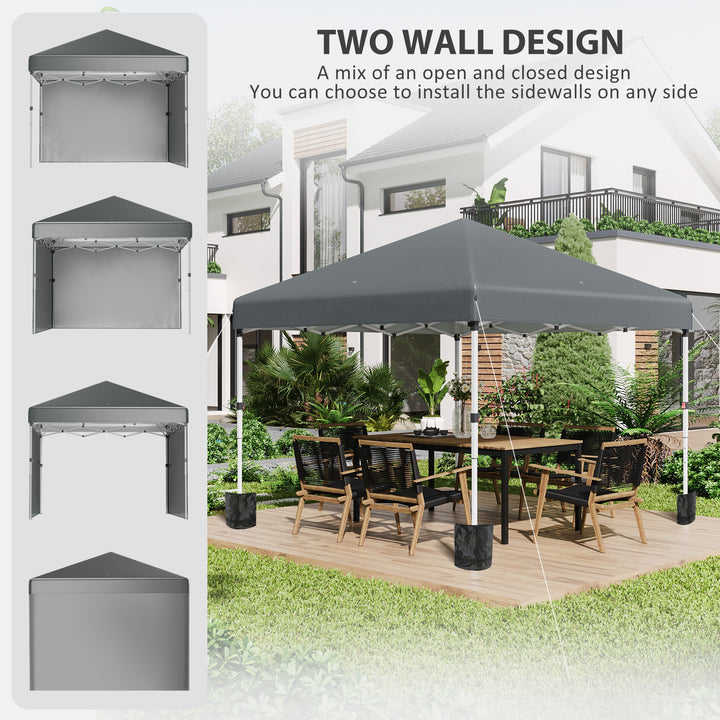 Outsunny 3 x 3 (M) Pop Up Gazebo, UPF 30+ with 2 Sidewalls, Leg Weight Bags and Wheeled Bag, Height Adjustable Party Tent Event Shelter for Garden, Patio, Dark Grey