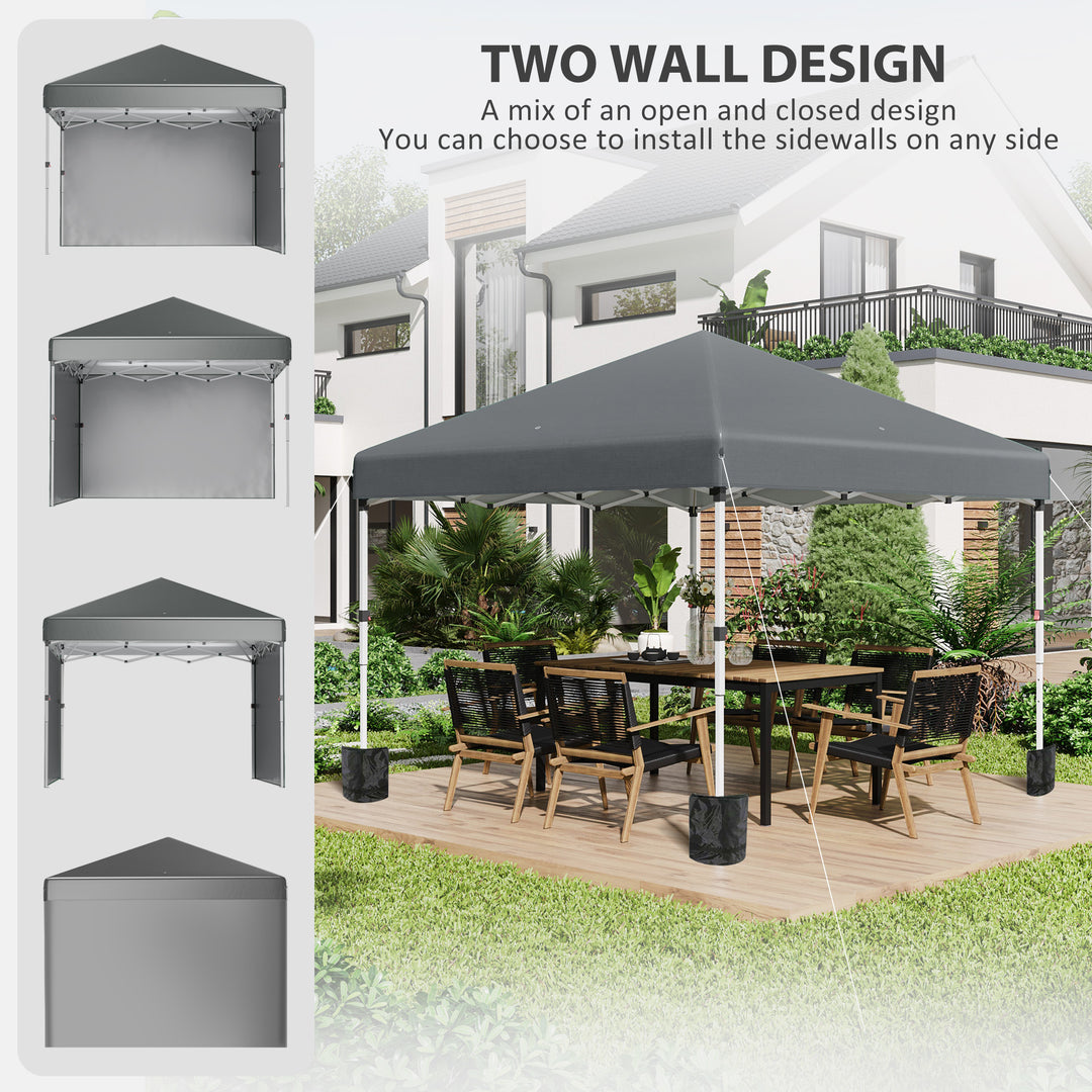 3 x 3 (M) Pop Up Gazebo, UPF 30+ with 2 Sidewalls, Leg Weight Bags and Wheeled Bag, Height Adjustable Party Tent Event Shelter for Garden, Patio, Dark Grey