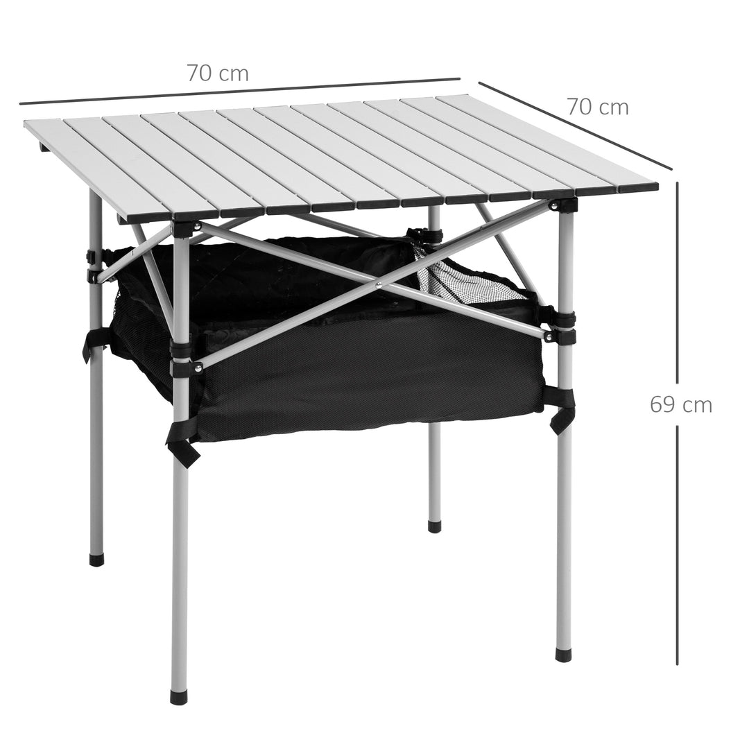 Portable Camping Table w/ Mesh Bag & Steel Frame Hiking Furniture Desk, Silver Black