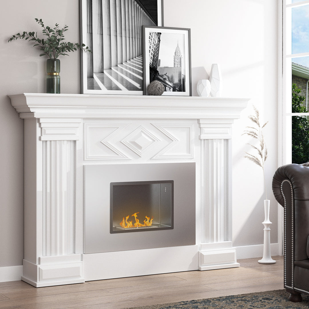 HOMCOM Wall Mounted Ethanol Fireplace, Stainless Steel Bioethanol Heater Stove Fire with 1.2L Tank, 3 Hour Burning Time, Silver