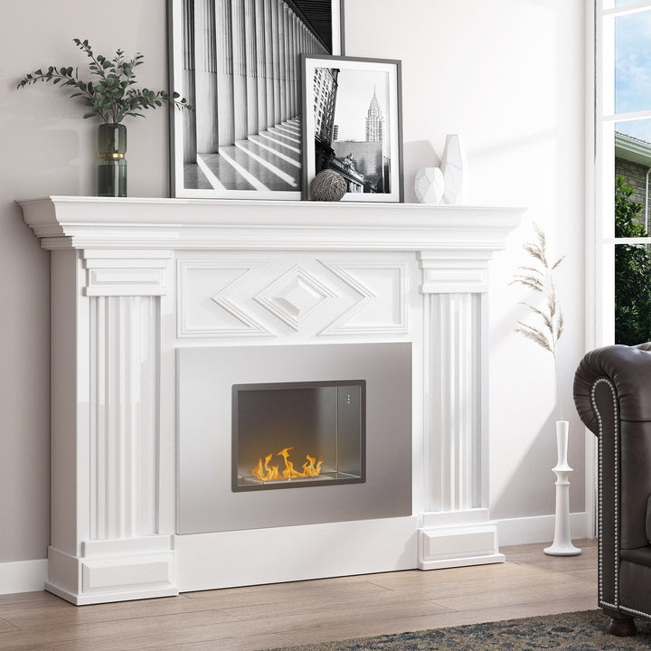 Wall Mounted Ethanol Fireplace, Stainless Steel Bioethanol Heater Stove Fire with 1.2L Tank, 3 Hour Burning Time, Silver
