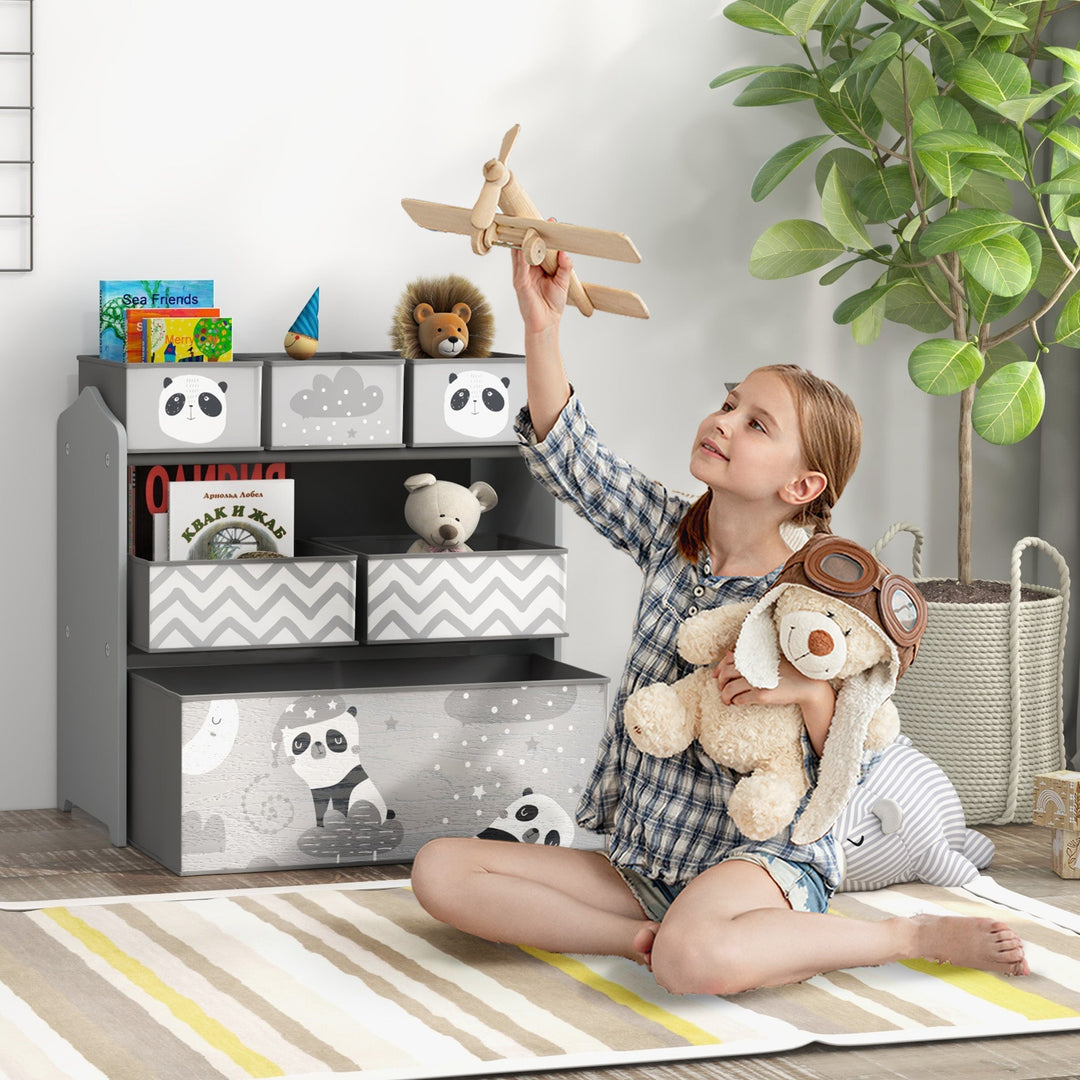 ZONEKIZ Kids Storage Unit, Toy Storage Organiser, with Six Fabric Bins, for Bedrooms, Playrooms, Nurseries
