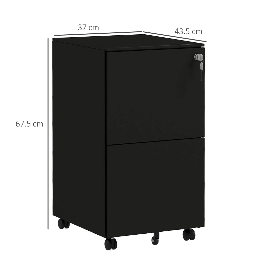 2-Drawer Vertical Filing Cabinet with Lock and 5 Wheels, Steel Mobile File Cabinet, for A4, Legal and Letter Size, Pre-Assembled Body, Black
