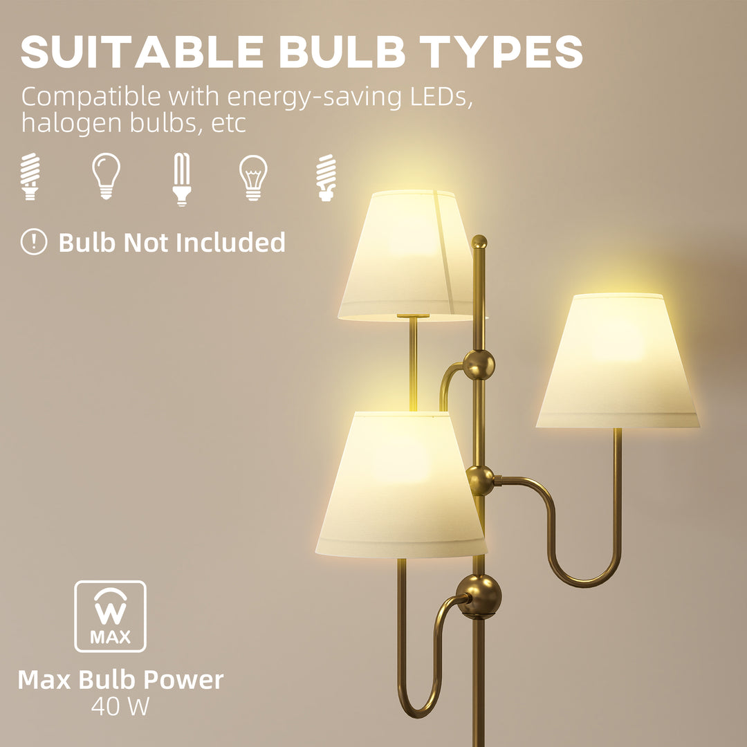 Floor Lamp, 165 cm Tall Standing Lamp with 3 Light and Foot Switch for Living Room, Bedroom, Bedside, Office, E27 Base Without Bulb (40W Max)