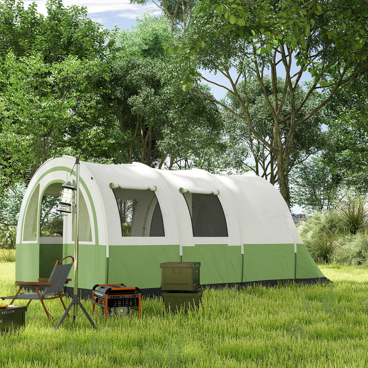 3000mm Waterproof Camping Tent, 5-6 Man Family Tent with Living and Bedroom, Carry Bag Included, Cream and Green