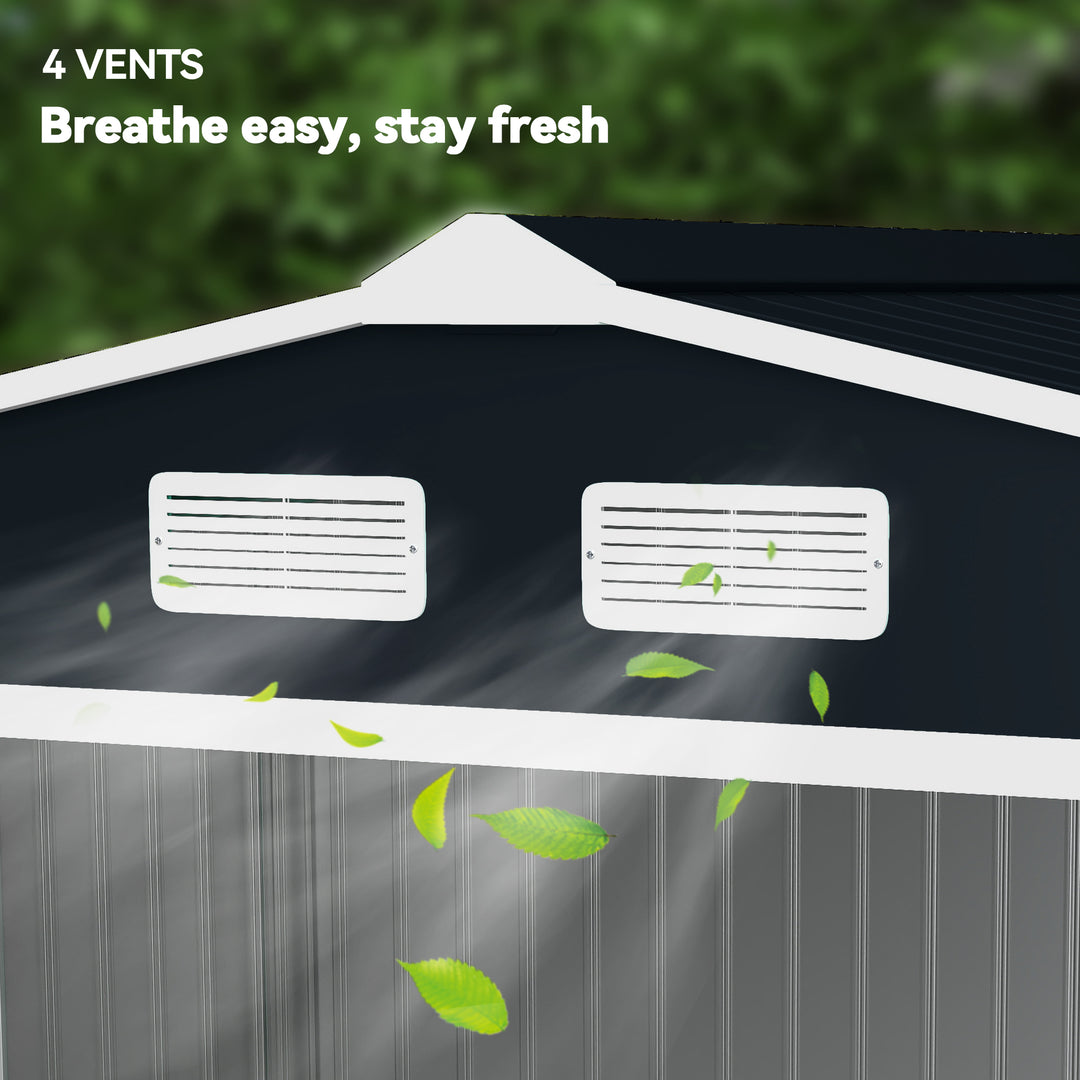 MCL 9 x 6ft Metal Bicycle Shed, Outdoor Storage Tool House with Ventilation Slots, Foundation Kit and Lockable Double Doors, Dark Grey