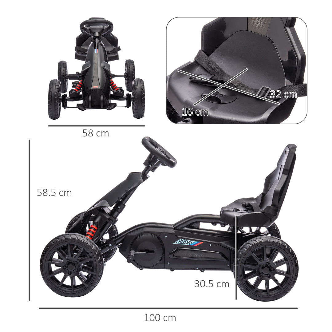 Kids Pedal Go Kart, with Adjustable Seat, EVA Wheels, Seat, Handbrake - Black